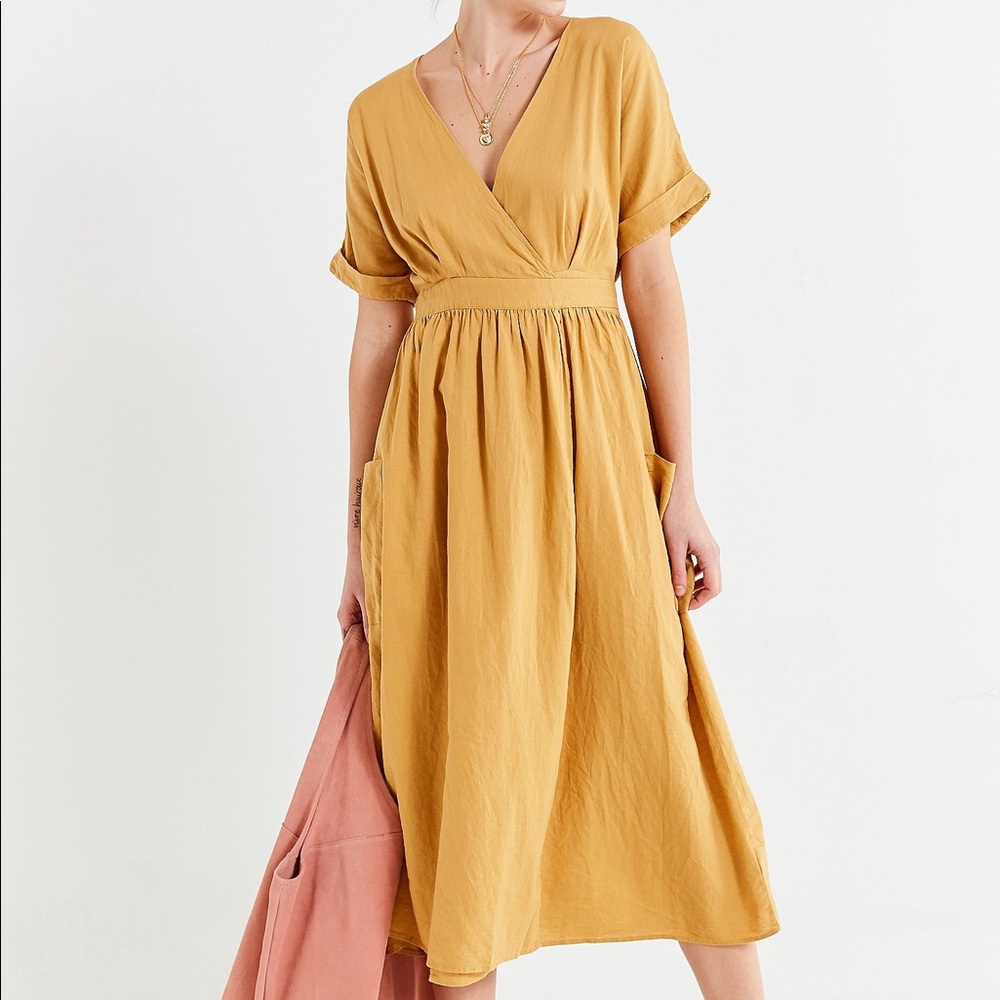 Urban Outfitters Gabrielle Linen Midi Wrap Dress